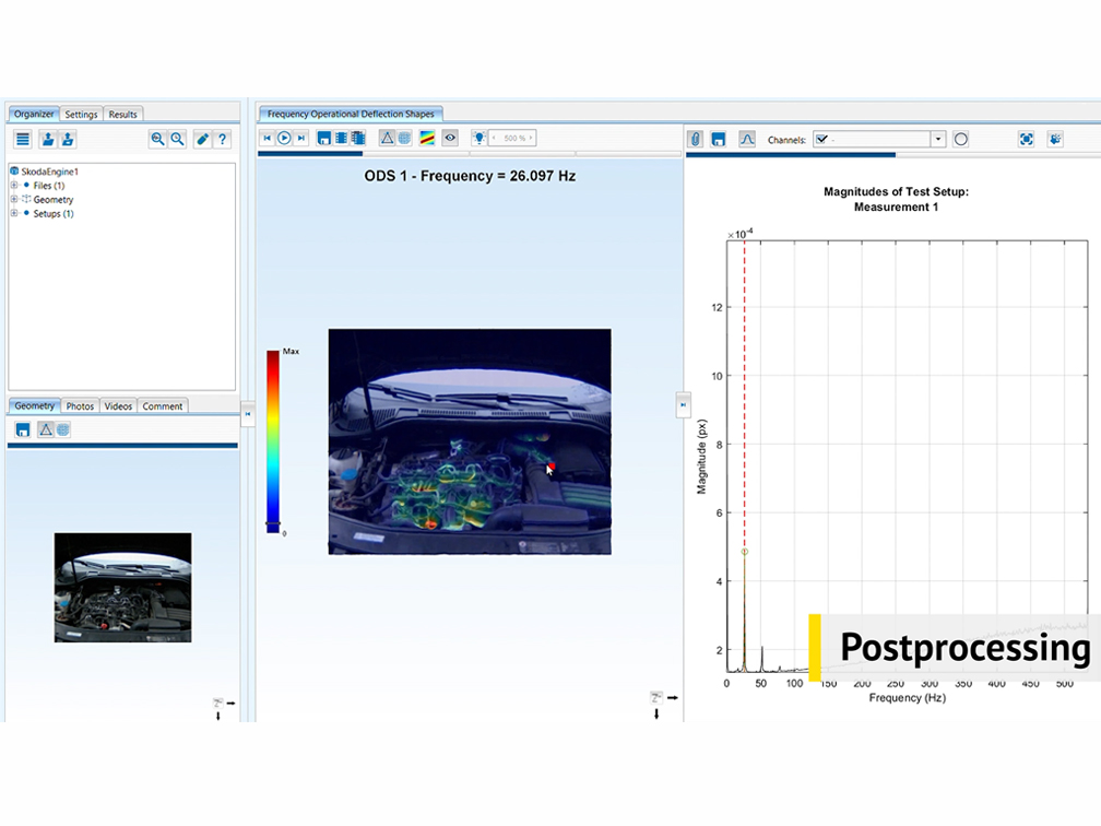 Frequency operations deflection shapes of a car engine in WaveCam